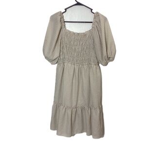 Umgee Beige Gingham Smocked Dress